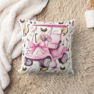 Cojín Decorativo Carro de golf rosa para los amantes del gato