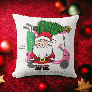 Cojín Decorativo Carro de golf rosa personalizado árbol de Navidad