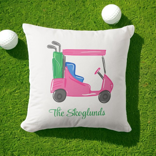 Cojín Decorativo Carro de golf rosa preppy personalizado (Subido por el creador)