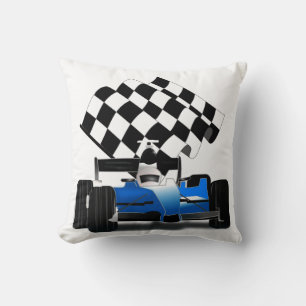 Cojín Decorativo Carro de raza azul con bandera verificada