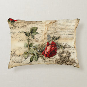 Cojín Decorativo Carta de amor en pergamino vintage con flores