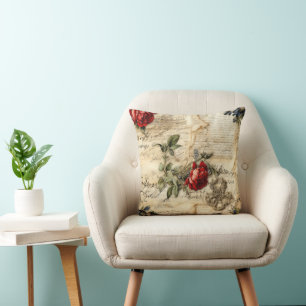 Cojín Decorativo Carta de amor en pergamino vintage con flores