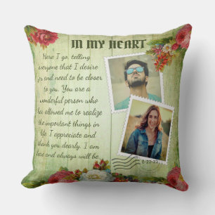 Cojín Decorativo Carta de amor romántica vintage de madera verde fl