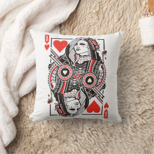 Cojín Decorativo Carta de juego de la Reina de los Corazones con gr
