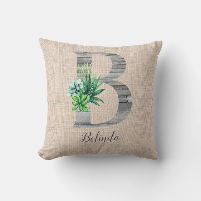 Cojín Decorativo Carta de madera de playa B y Suculentas Personaliz (Anverso)