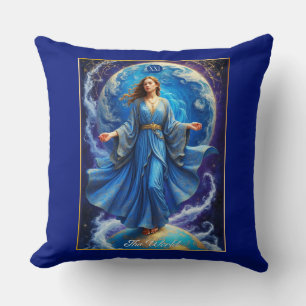 Cojín Decorativo Carta de Tarot, el Mundo, en Azul Profundo