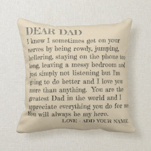Cojín Decorativo Carta de tipografía del día del padre querida papá