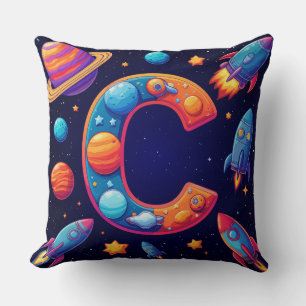 Cojín Decorativo 🚀 Carta espacial C Cohetes Planetas Estrellas Niñ