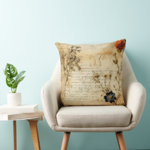Cojín Decorativo Carta Romántica del Viejo Mundo en Pergamino