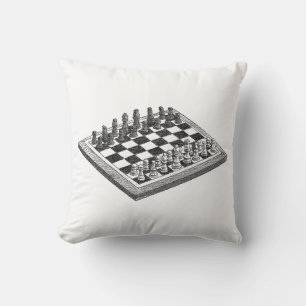 Cojín Decorativo Cartel de ajedrez y piezas de ajedrez arte vintage
