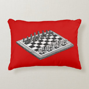 Cojín Decorativo Cartel de ajedrez y piezas de ajedrez arte vintage