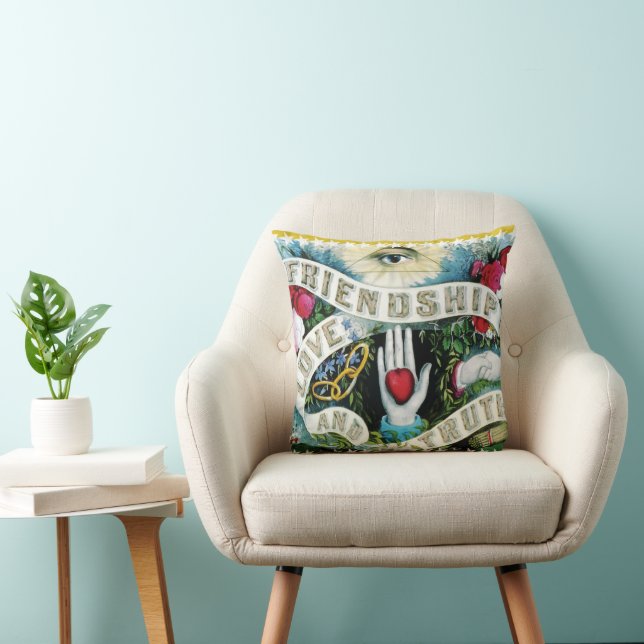 Cojín Decorativo Cartel de amistad amor verdad con manos enteras (Silla)