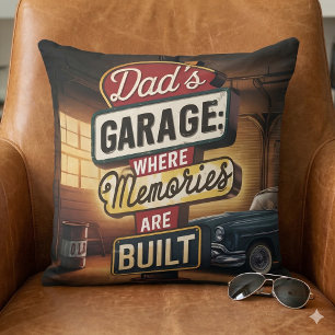 Cojín Decorativo Cartel de Garage Retro Vintage de Papá