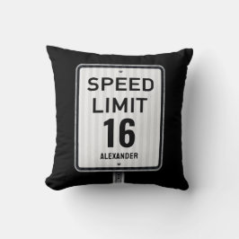 Cojín Decorativo Cartel de velocidad de cumpleaños moderno para 16