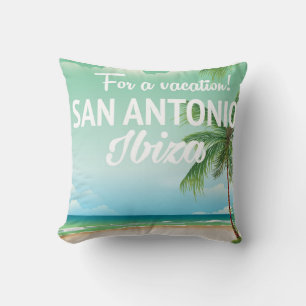 Cojín Decorativo cartel de viaje a la playa de San Antonio Ibiza