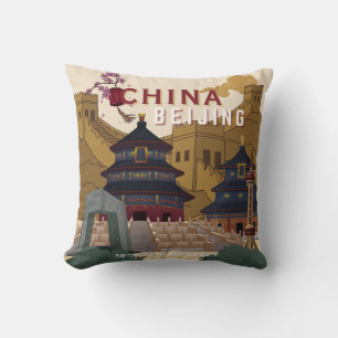 Cojín Decorativo Cartel de viaje a Pekín, China Ilustración vinta