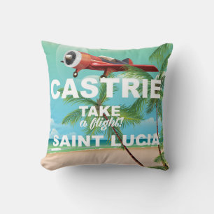 Cojín Decorativo Cartel de viaje antiguo de Castrie Santa Lucía