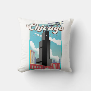 Cojín Decorativo Cartel de viaje de Chicago Illinois EE. UU.