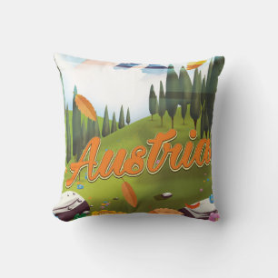 Cojín Decorativo cartel de viaje de dibujos animados austriaco