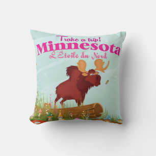 Cojín Decorativo Cartel de viaje de dibujos animados de Minnesota