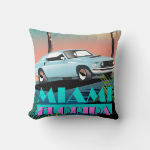 Cojín Decorativo Cartel de viaje de Miami Florida años 80