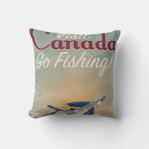Cojín Decorativo Cartel de viaje de pesca de Canadá