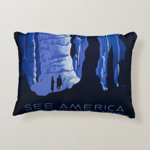 Cojín Decorativo Cartel de viaje vintage de cueva caverna