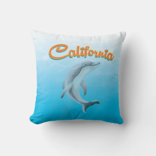 Cojín Decorativo Cartel de viaje vintage de delfín de California