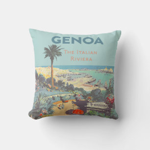 Cojín Decorativo Cartel de viaje vintage de Génova Riviera italiana