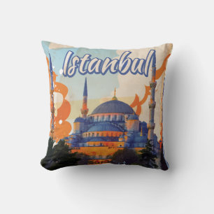 Cojín Decorativo Cartel de viaje vintage de la Mezquita Aya Sophia