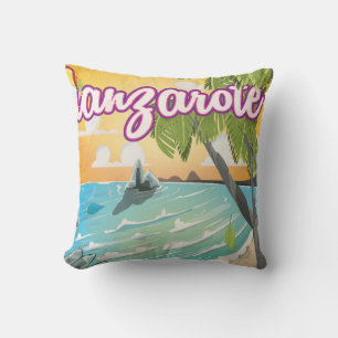 Cojín Decorativo cartel de viaje vintage de lanzarote cartoon