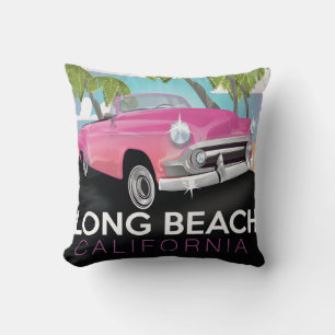 Cojín Decorativo Cartel de viaje vintage de Long Beach California