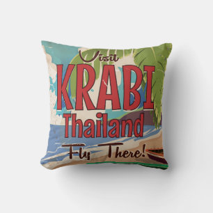 Cojín Decorativo Cartel de viaje vintage de Playa Krabi Tailandia