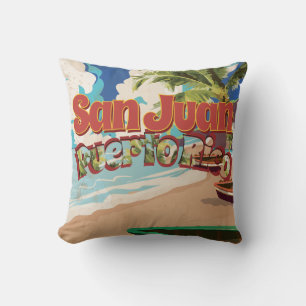 Cojín Decorativo Cartel de viaje vintage de San Juan Puerto Rico