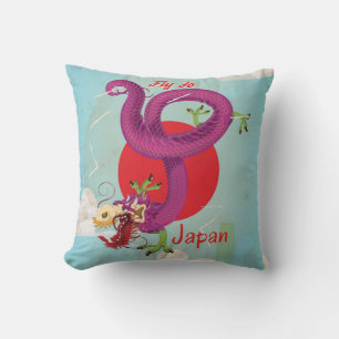 Cojín Decorativo Cartel de viaje vintage del dragón de Japón