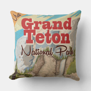 Cojín Decorativo Cartel de viaje vintage del parque nacional Grant