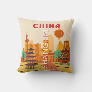 Cojín Decorativo Cartel Retro de Viajes a Shanghai China