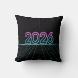 Cojín Decorativo Cartel Retro Neon 2026 con Vaporwave Rosa y Cian 