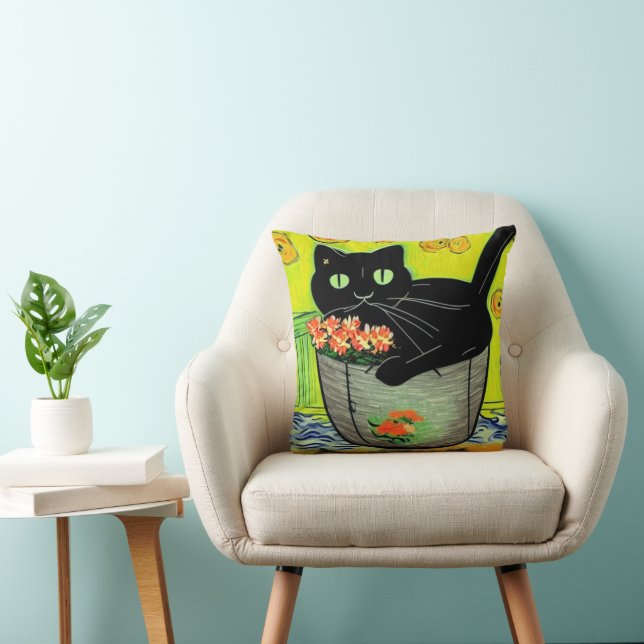 Cojín Decorativo Cartoon Black Cat in Pot (Silla)
