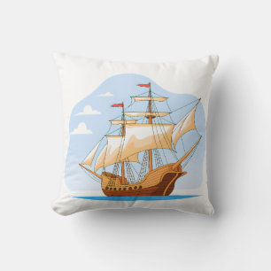 Cojín Decorativo Cartoon Galleon Sailing on Blue Water