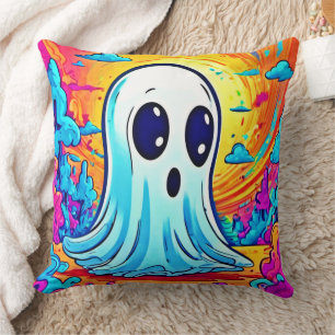 Cojín Decorativo Cartoon Haunts: Arte Fantasma Vibrante