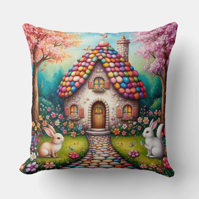 Cojín Decorativo Casa Caprichosa Con Conejos (Anverso)