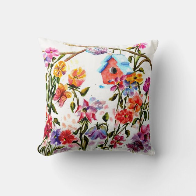 COJÍN DECORATIVO CASA DE AVES ROJAS (Anverso)