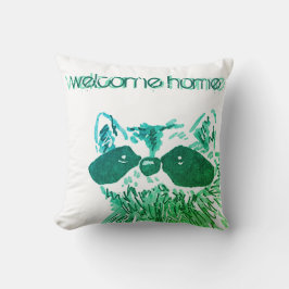 Cojín Decorativo Casa de bienvenida azul Woodland Animal Raccoon