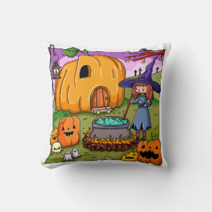Cojín Decorativo Casa de Calabaza de Bruja de Halloween