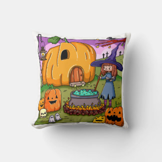 Cojín Decorativo Casa de Calabaza de Bruja de Halloween