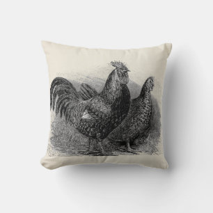 Cojín Decorativo Casa de campo de gallos y gallinas de lino