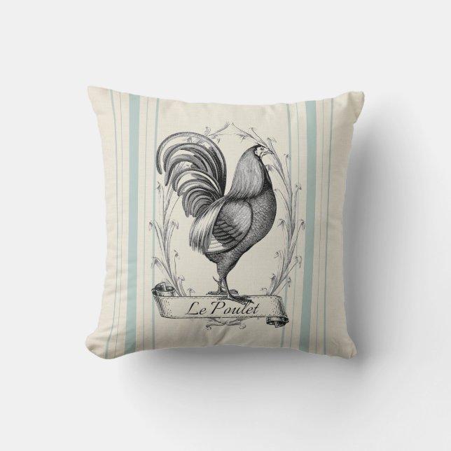 Cojín Decorativo Casa de campo francesa Rooster saco de grano azul  (Anverso)