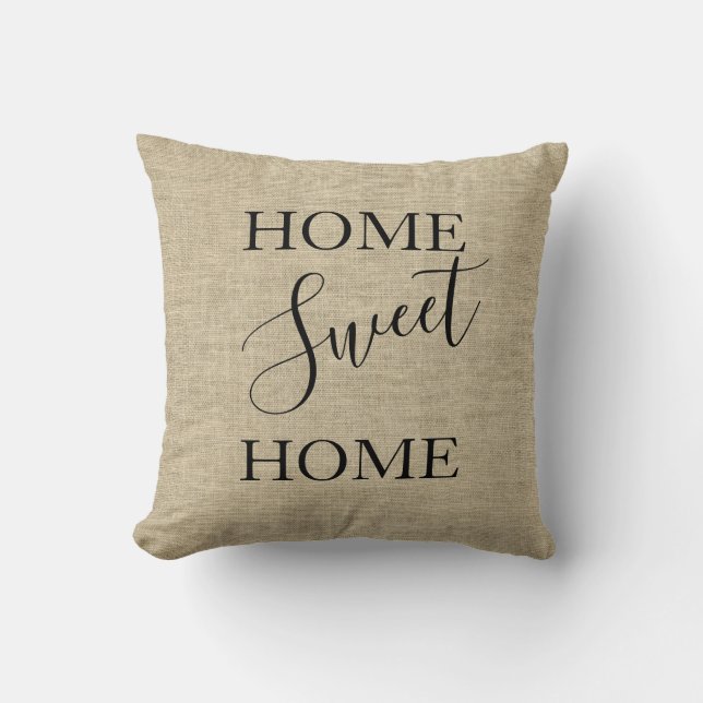 Cojín Decorativo Casa de campo Hogar dulce hogar faux burlap (Anverso)