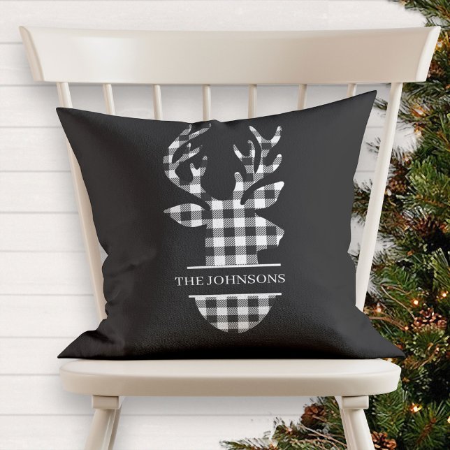 Cojín Decorativo Casa de campo monogramada de ciervo negro y blanco (Subido por el creador)
